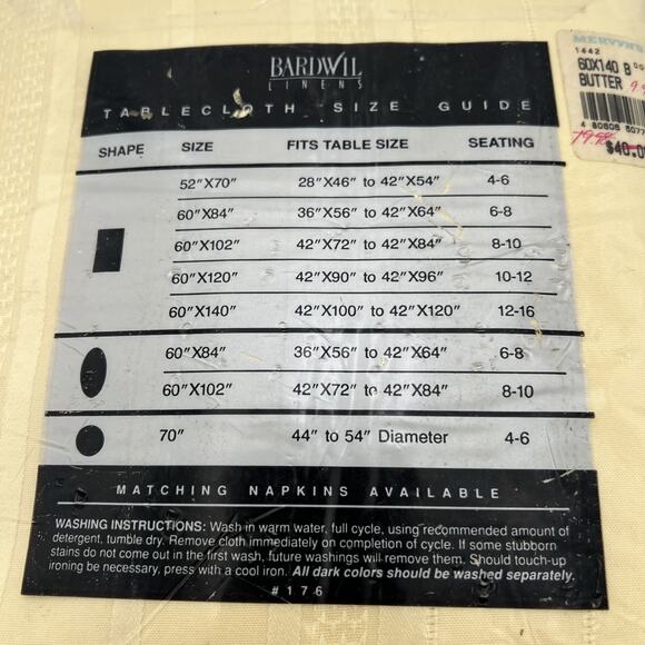 NOS Bardwil Linens Satin Splendor Soil Release Tablecloth 60x140” Oblong Butter - Picture 10 of 13